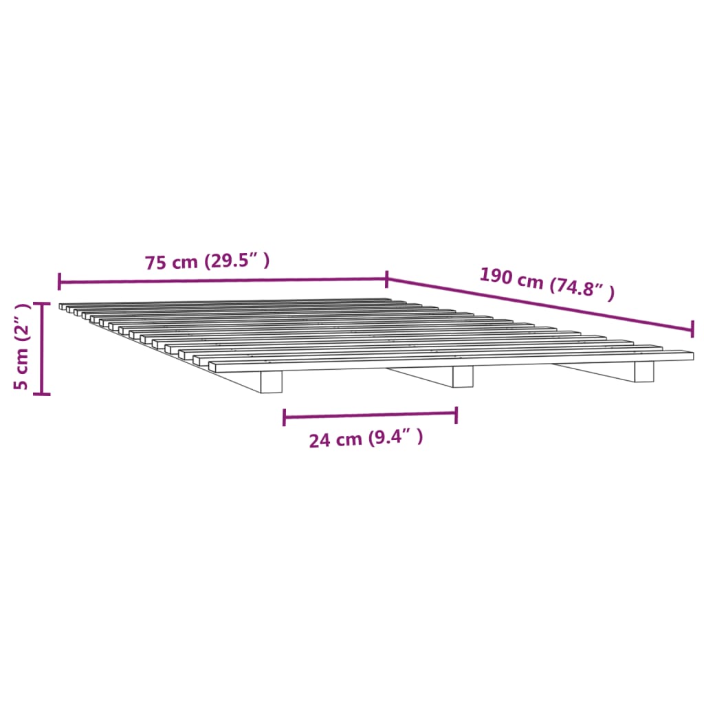 Sängynrunko harmaa 75x190 cm täysi mänty - Sisustajankoti.fi