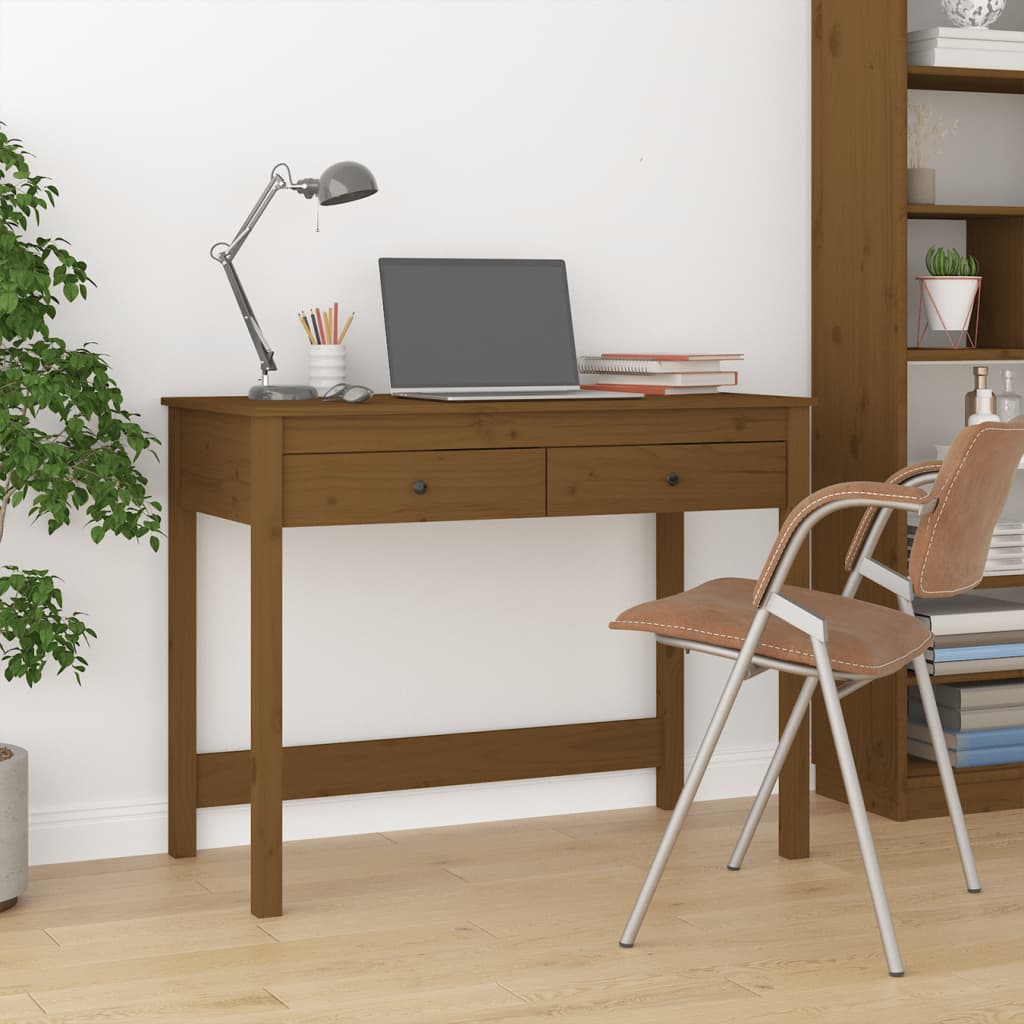 Työpöytä laatikoilla hunajanruskea 100x50x78 cm täysi mänty - Sisustajankoti.fi