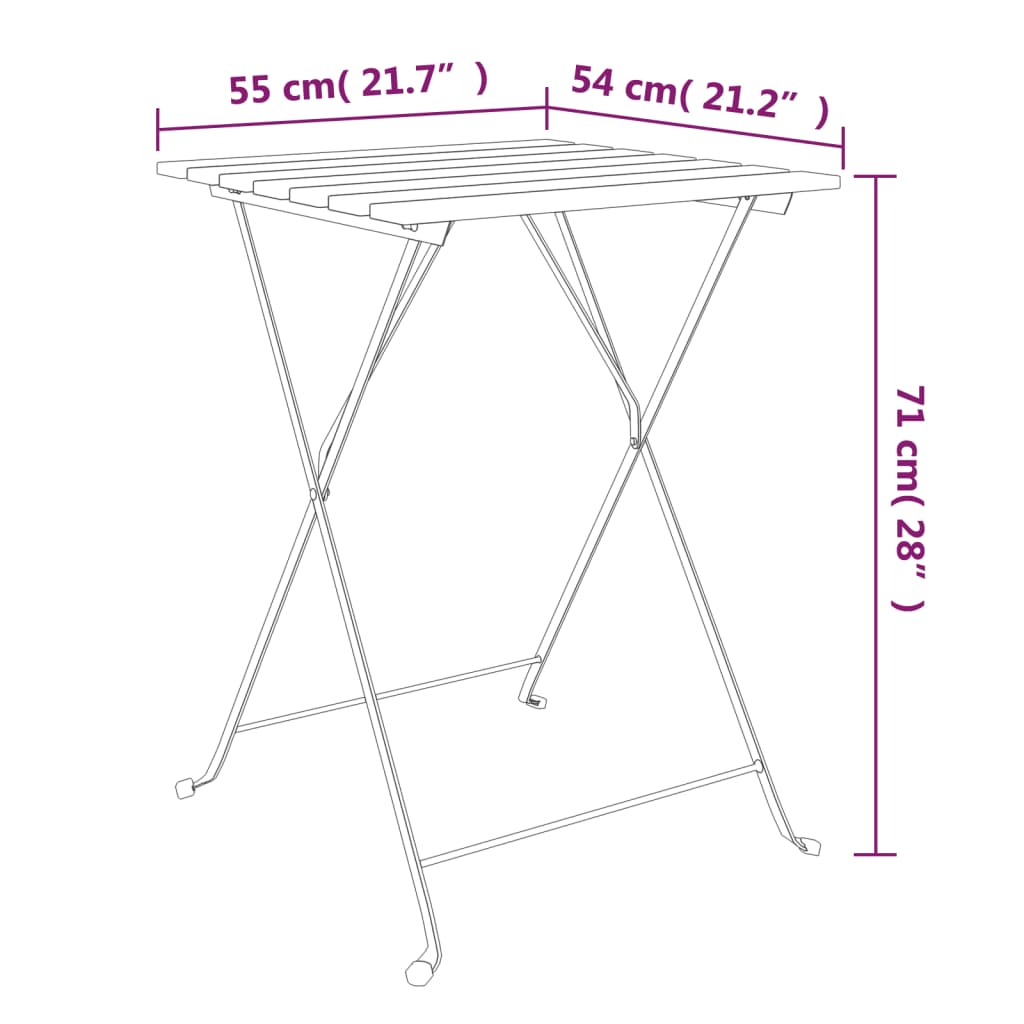 Kokoontaitettava bistropöytä 55x54x71 cm täysi tiikki ja teräs - Sisustajankoti.fi