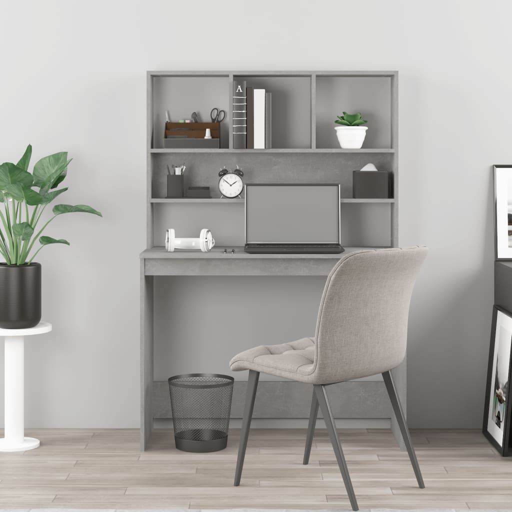 Työpöytä hyllyillä betoninharmaa 102x45x148 cm tekninen puu - Sisustajankoti.fi