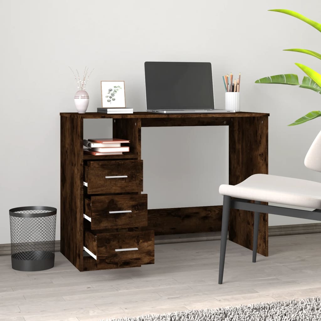 Työpöytä laatikoilla savutammi 102x50x76 cm tekninen puu - Sisustajankoti.fi
