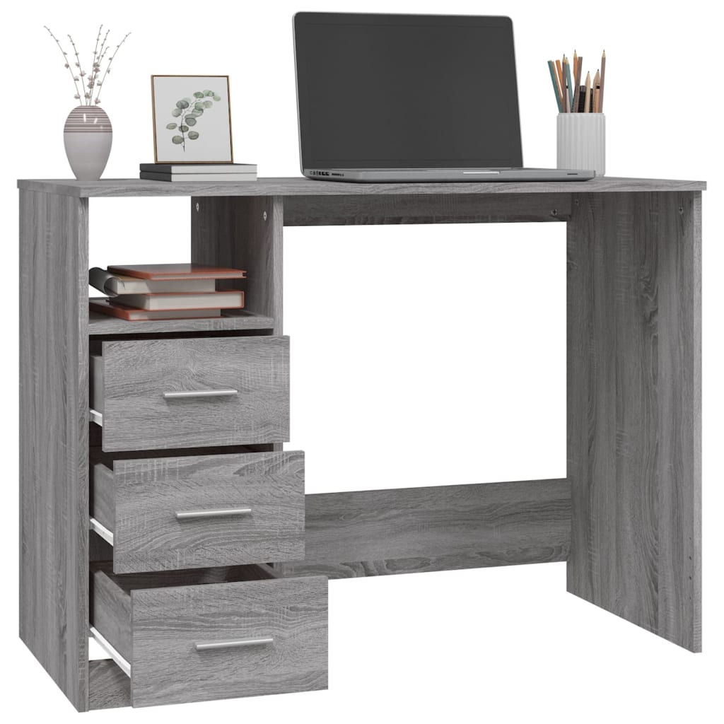 Työpöytä laatikoilla harmaa Sonoma 102x50x76 cm tekninen puu - Sisustajankoti.fi