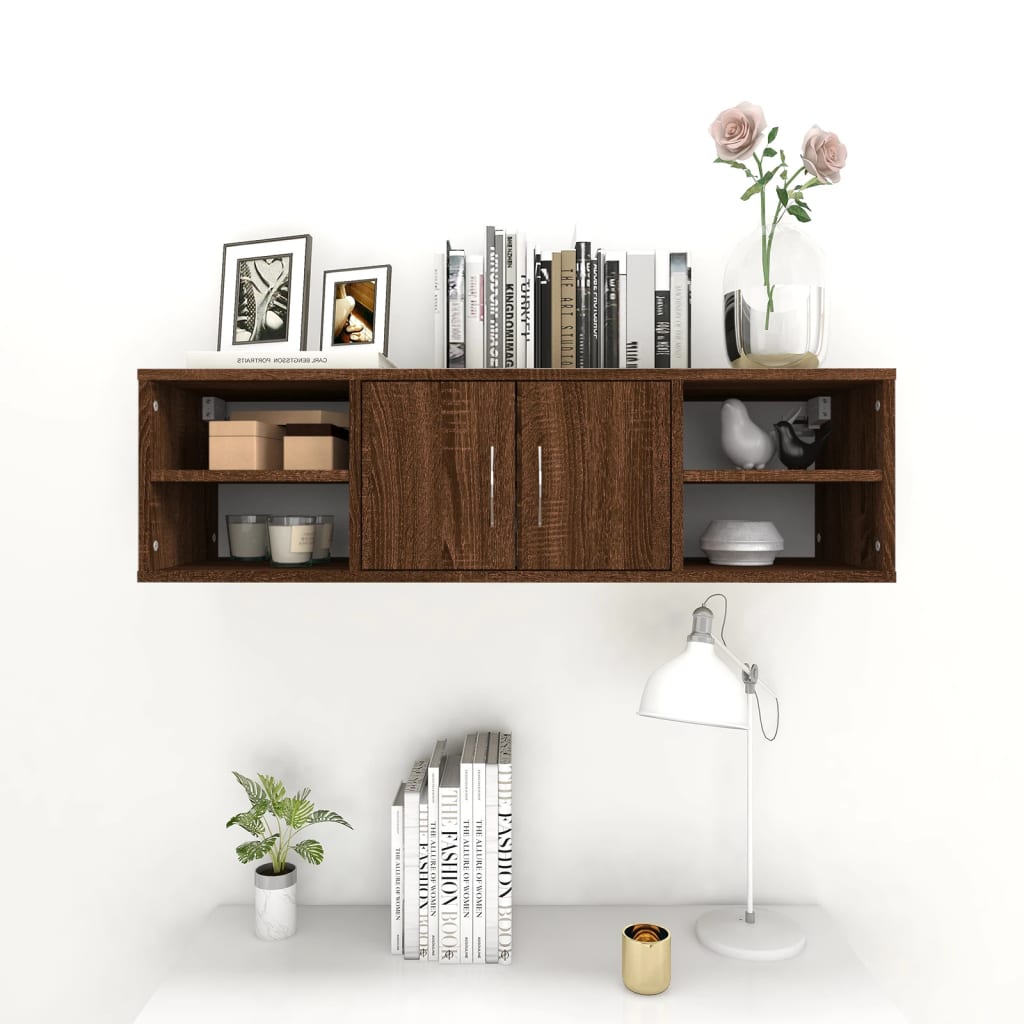 Seinähylly ruskea tammi 102x30x29 cm tekninen puu - Sisustajankoti.fi