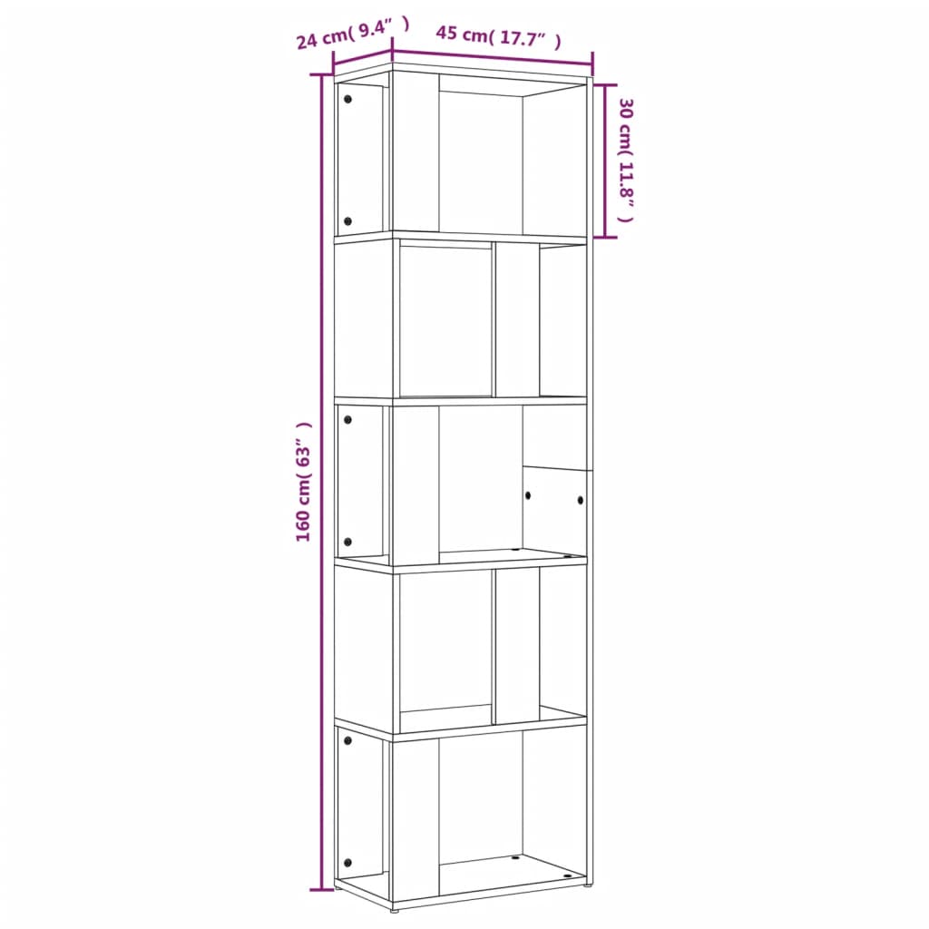 Kirjahylly ruskea tammi 45x24x160 cm tekninen puu - Sisustajankoti.fi