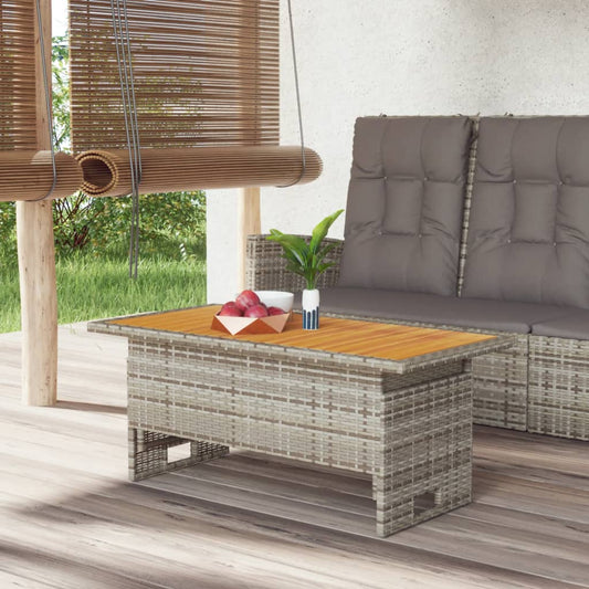 Puutarhapöytä harmaa 100x50x43/63 cm akasiapuu ja polyrottinki - Sisustajankoti.fi