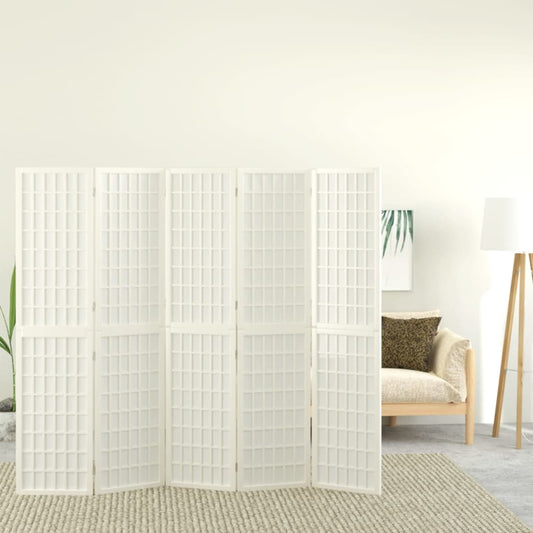Tilanjakaja 5 paneelia japanilaistyylinen 200x170cm valkoinen - Sisustajankoti.fi