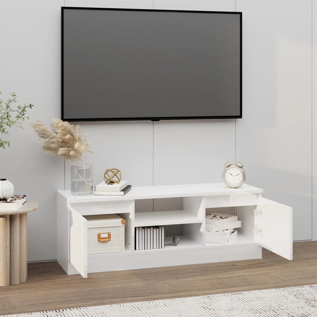 TV-taso ovella korkeakiilto valkoinen 102x30x36 cm - Sisustajankoti.fi