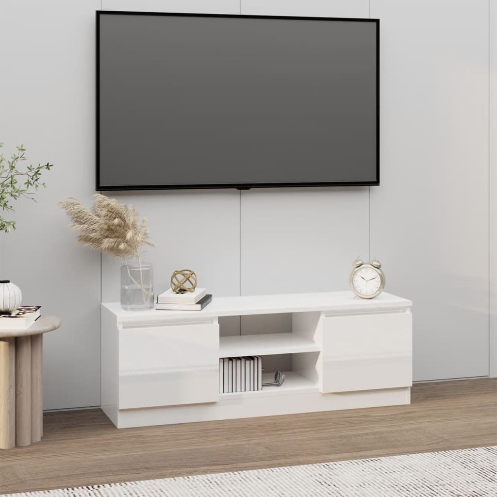 TV-taso ovella korkeakiilto valkoinen 102x30x36 cm - Sisustajankoti.fi