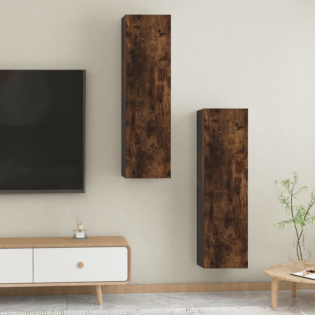 Seinäkiinnitettävät TV-tasot 2 kpl savutammi 30,5x30x110 cm - Sisustajankoti.fi