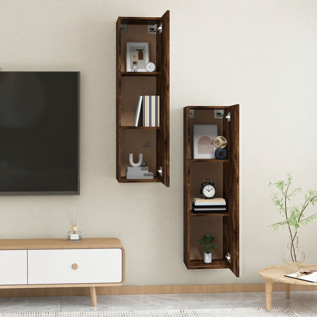 Seinäkiinnitettävät TV-tasot 2 kpl savutammi 30,5x30x110 cm - Sisustajankoti.fi