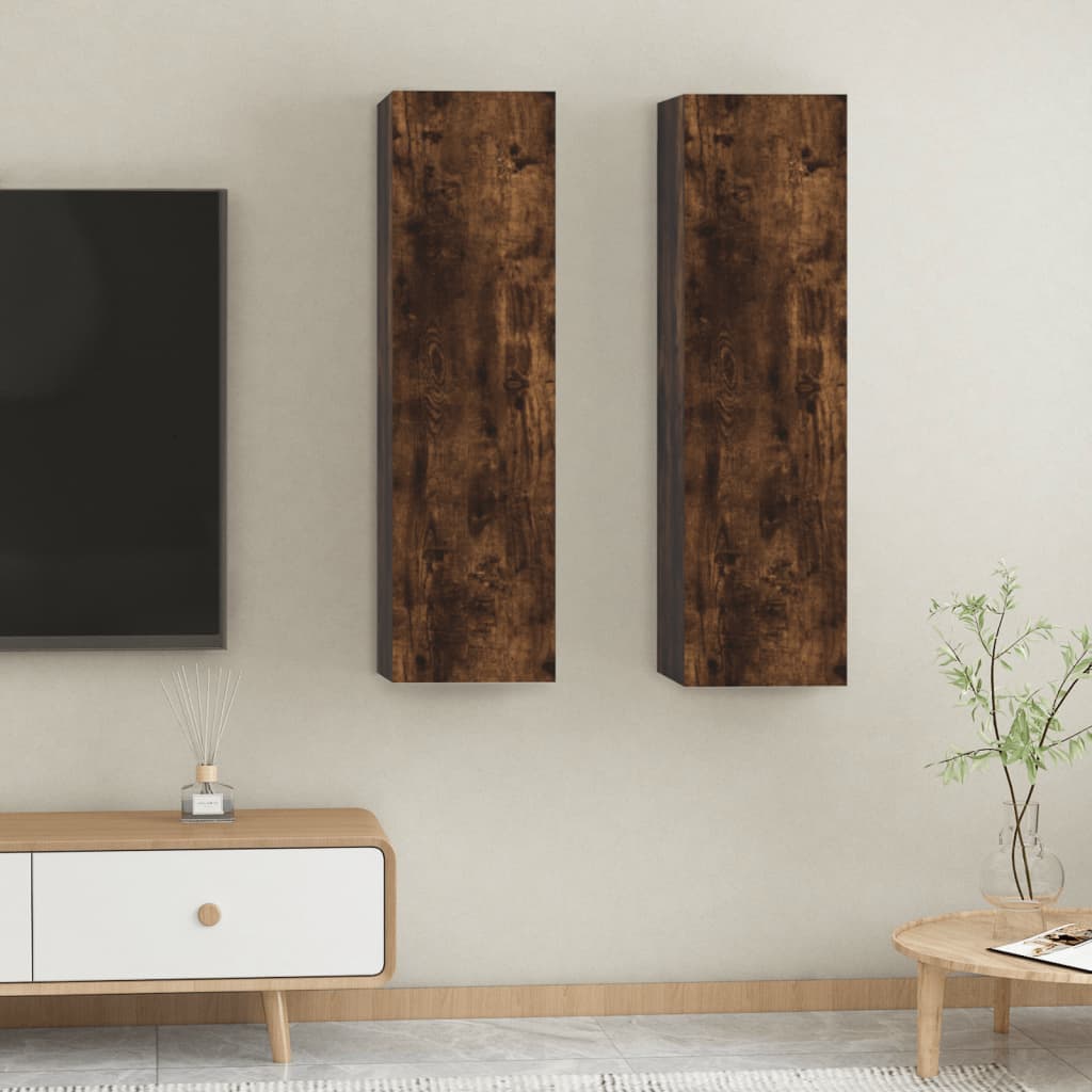 Seinäkiinnitettävät TV-tasot 2 kpl savutammi 30,5x30x110 cm - Sisustajankoti.fi