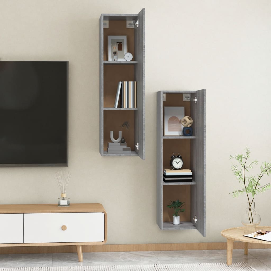 Seinäkiinnitettävät TV-tasot 2 kpl harmaa Sonoma 30,5x30x110 cm - Sisustajankoti.fi