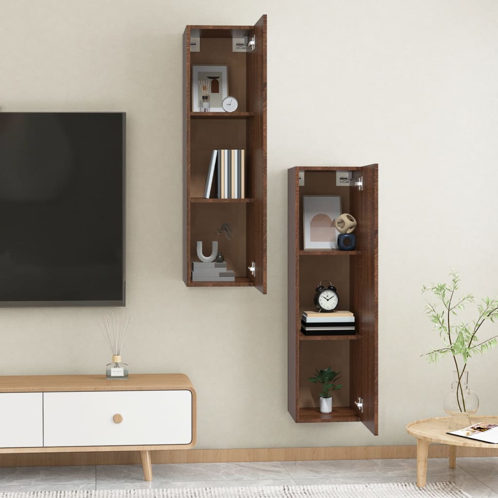 Seinäkiinnitettävät TV-tasot 2 kpl ruskea tammi 30,5x30x110 cm - Sisustajankoti.fi
