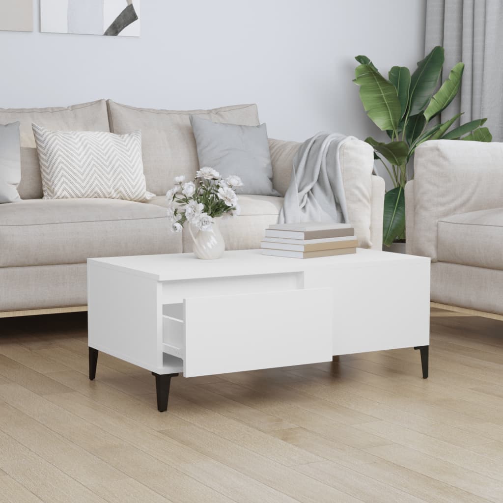 Sohvapöytä valkoinen 90x50x36,5 cm tekninen puu - Sisustajankoti.fi