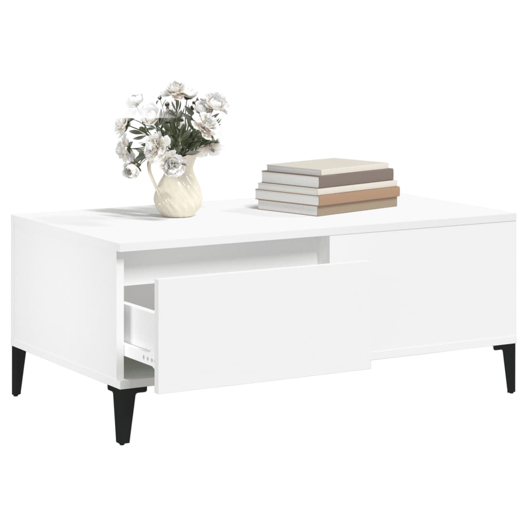 Sohvapöytä valkoinen 90x50x36,5 cm tekninen puu - Sisustajankoti.fi