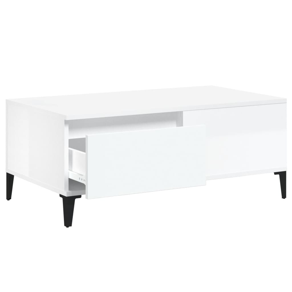 Sohvapöytä korkeakiilto valkoinen 90x50x36,5 cm tekninen puu - Sisustajankoti.fi