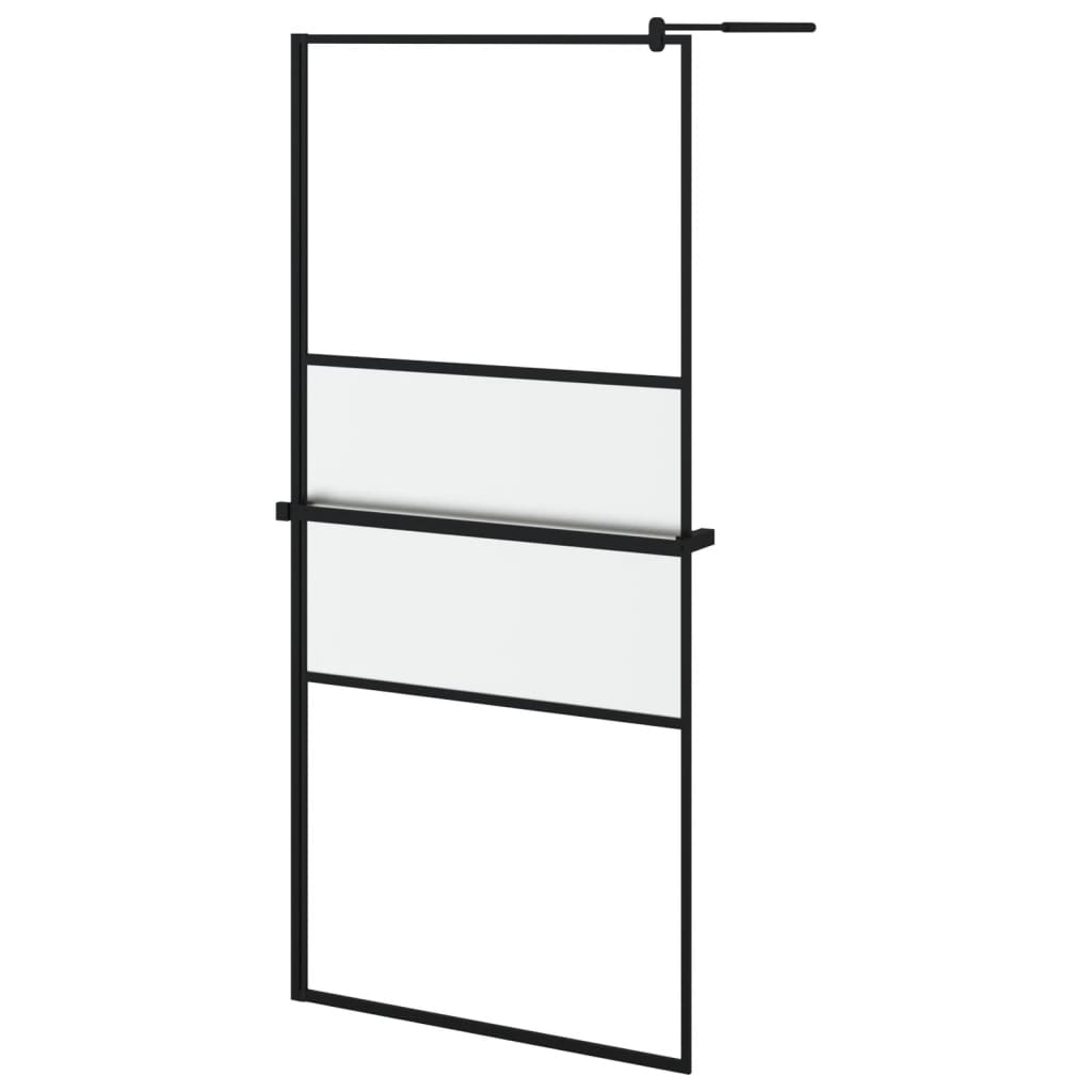 Suihkuseinäke hyllyllä musta 100x195 cm ESG lasi ja alumiini - Sisustajankoti.fi