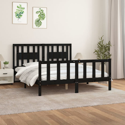 Sängynrunko päätylevyllä musta 150x200 cm mänty 5FT King Size - Sisustajankoti.fi