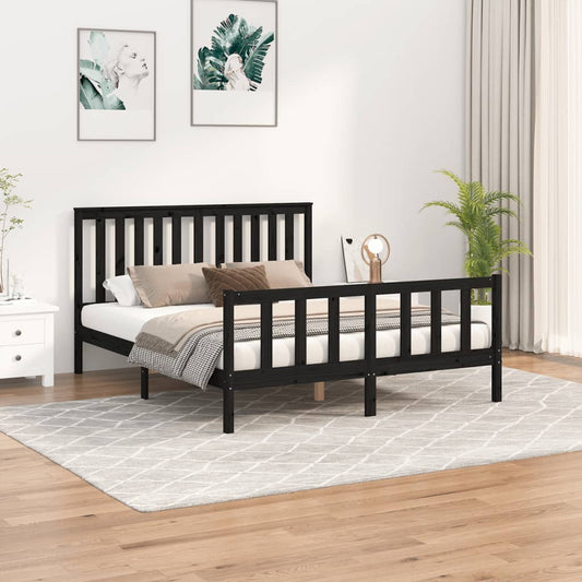 Sängynrunko päätylevyllä musta 150x200 cm mänty 5FT King Size - Sisustajankoti.fi