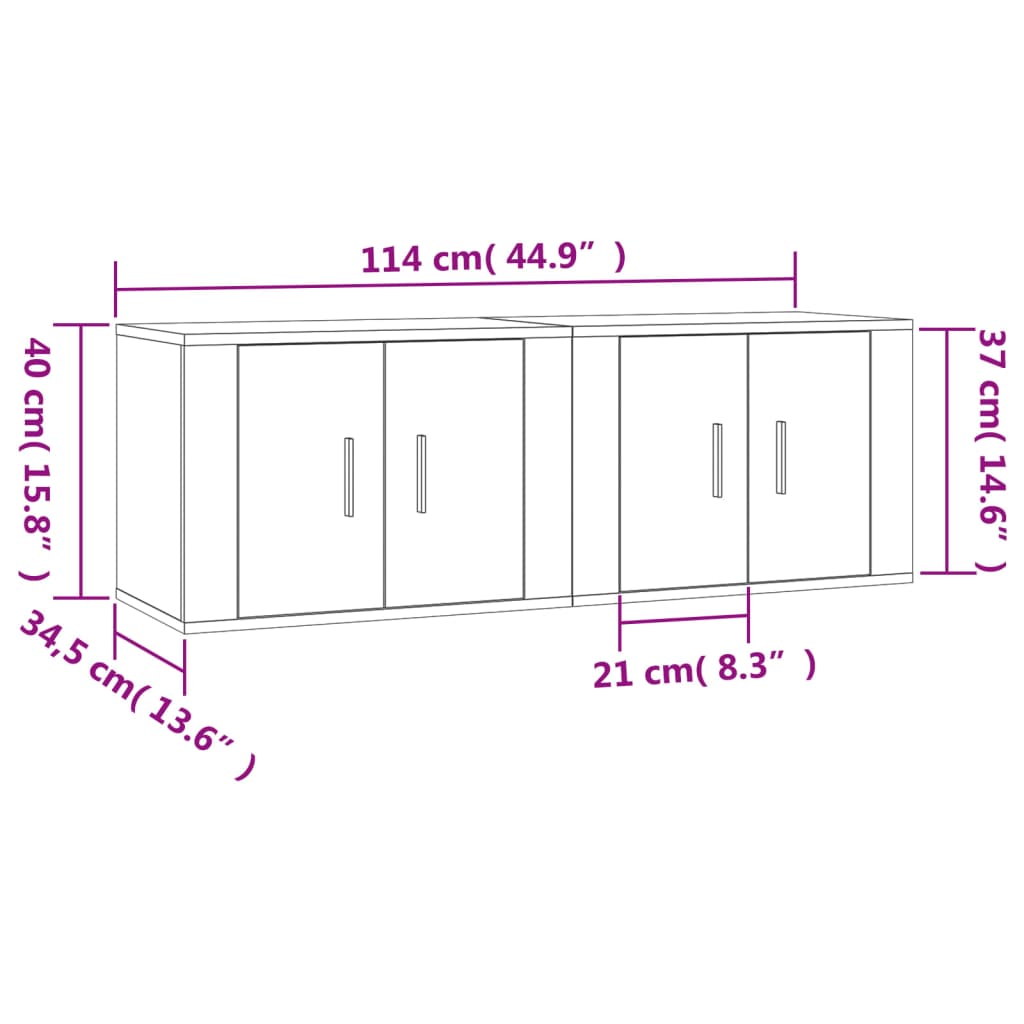 Seinäkiinnitettävät TV-kaapit 2 kpl Sonoma-tammi 57x34,5x40 cm - Sisustajankoti.fi