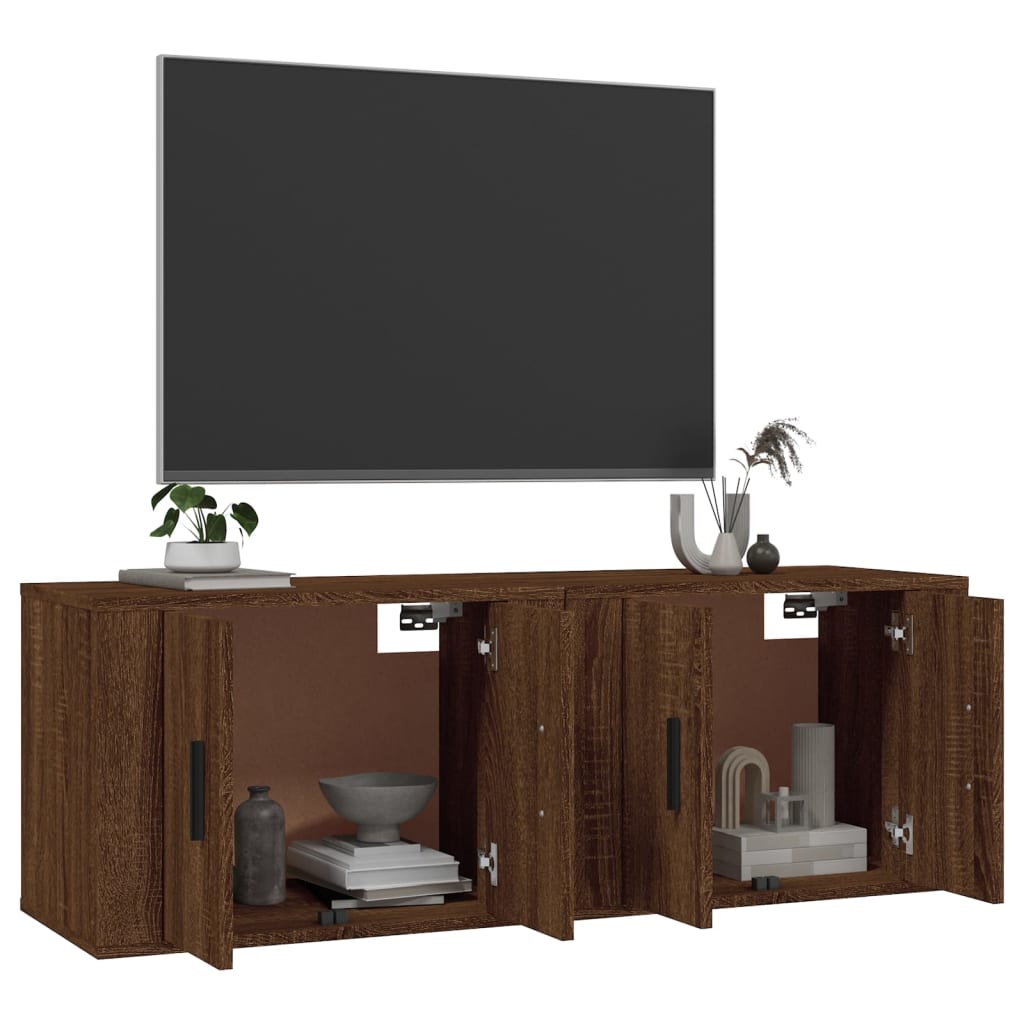 Seinäkiinnitettävät TV-kaapit 2 kpl ruskea tammi 57x34,5x40 cm - Sisustajankoti.fi