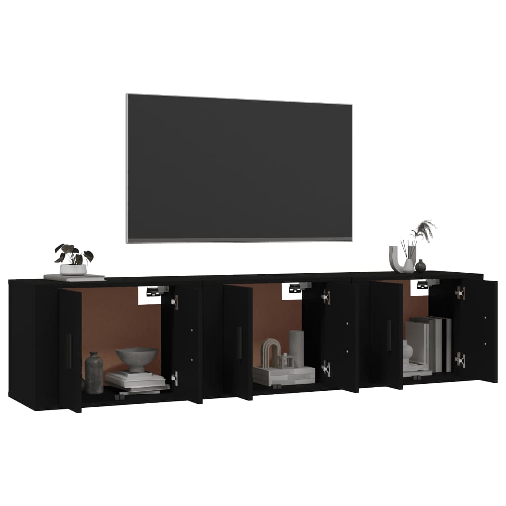 Seinäkiinnitettävät TV-kaapit 3 kpl musta 57x34,5x40 cm - Sisustajankoti.fi