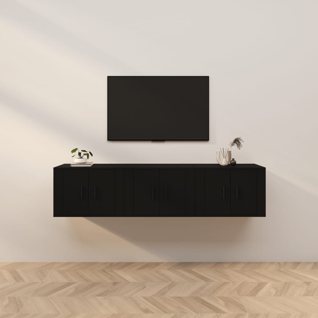 Seinäkiinnitettävät TV-kaapit 3 kpl musta 57x34,5x40 cm - Sisustajankoti.fi