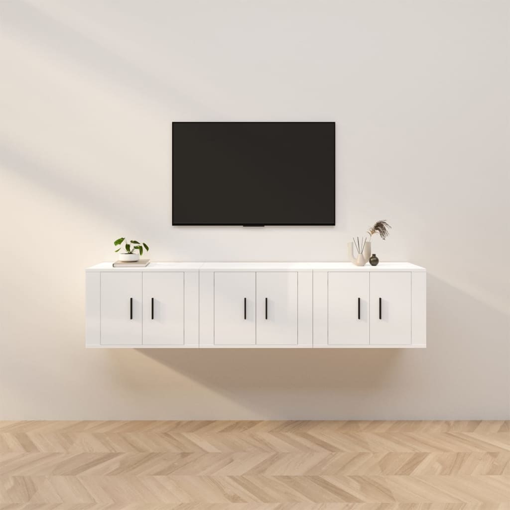 TV-tasot seinälle 3 kpl korkeakiilto valkoinen 57x34,5x40 cm - Sisustajankoti.fi