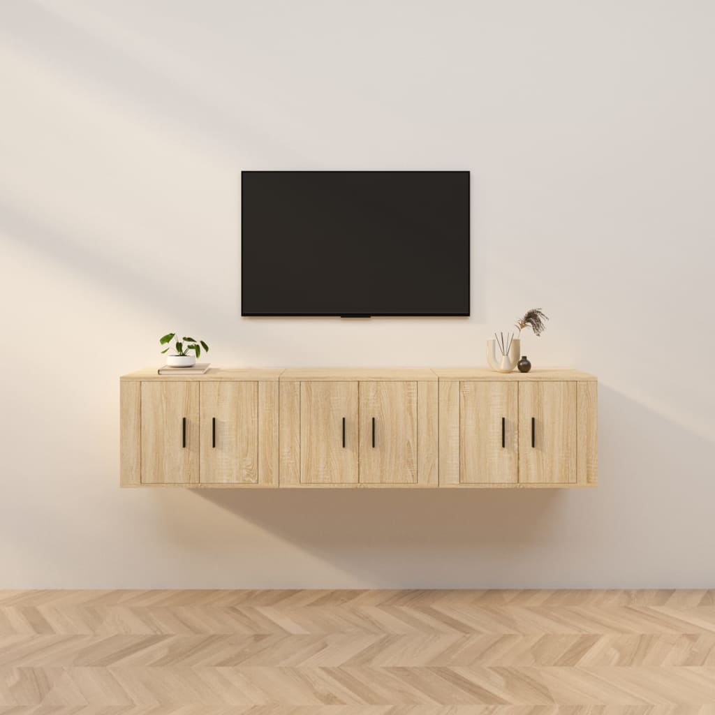 Seinäkiinnitettävät TV-tasot 3 kpl Sonoma-tammi 57x34,5x40 cm - Sisustajankoti.fi