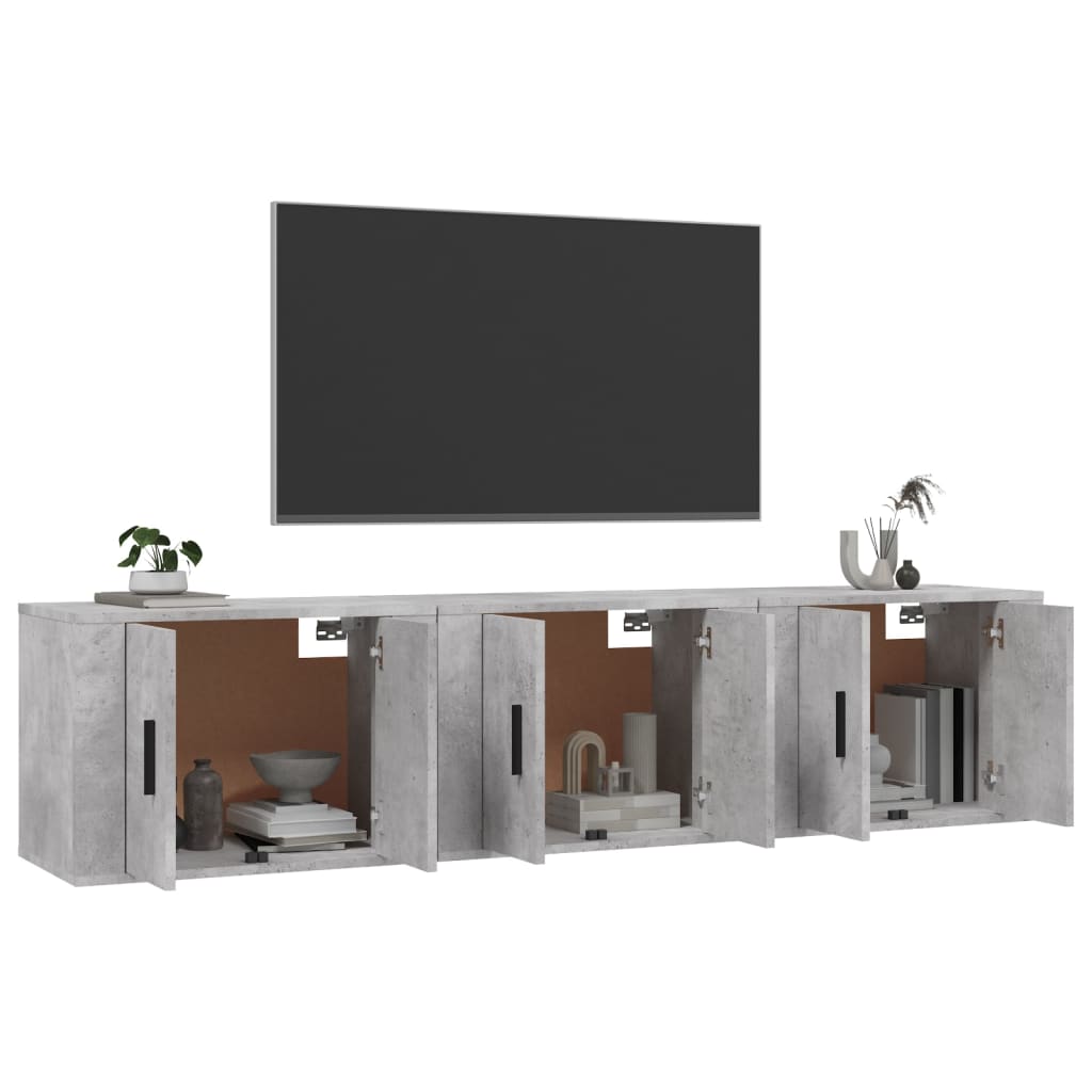 Seinäkiinnitettävät TV-tasot 3 kpl betoninharmaa 57x34,5x40 cm - Sisustajankoti.fi