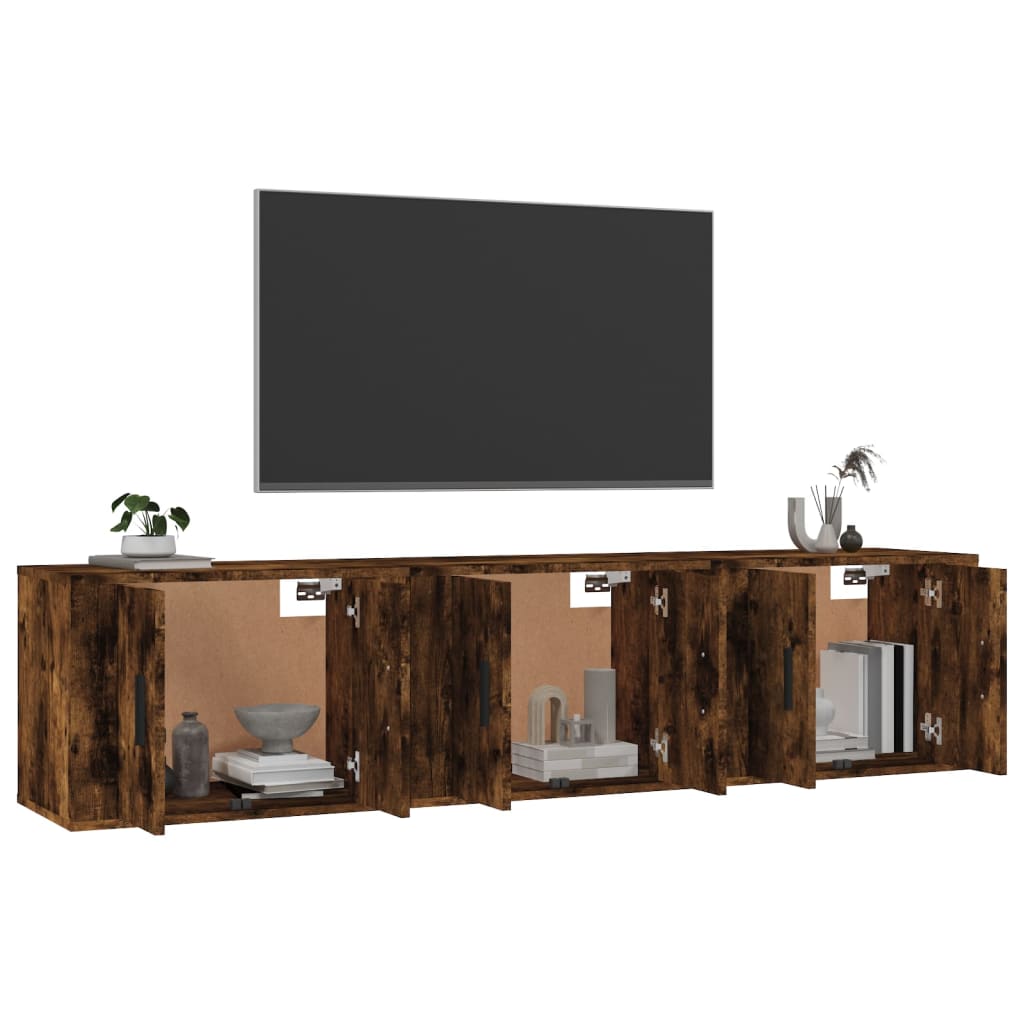Seinäkiinnitettävät TV-tasot 3 kpl savutammi 57x34,5x40 cm - Sisustajankoti.fi