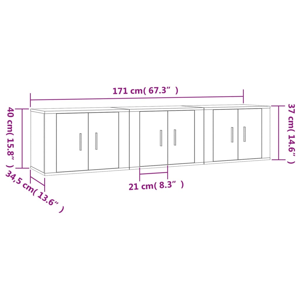 Seinäkiinnitettävät TV-tasot 3 kpl savutammi 57x34,5x40 cm - Sisustajankoti.fi