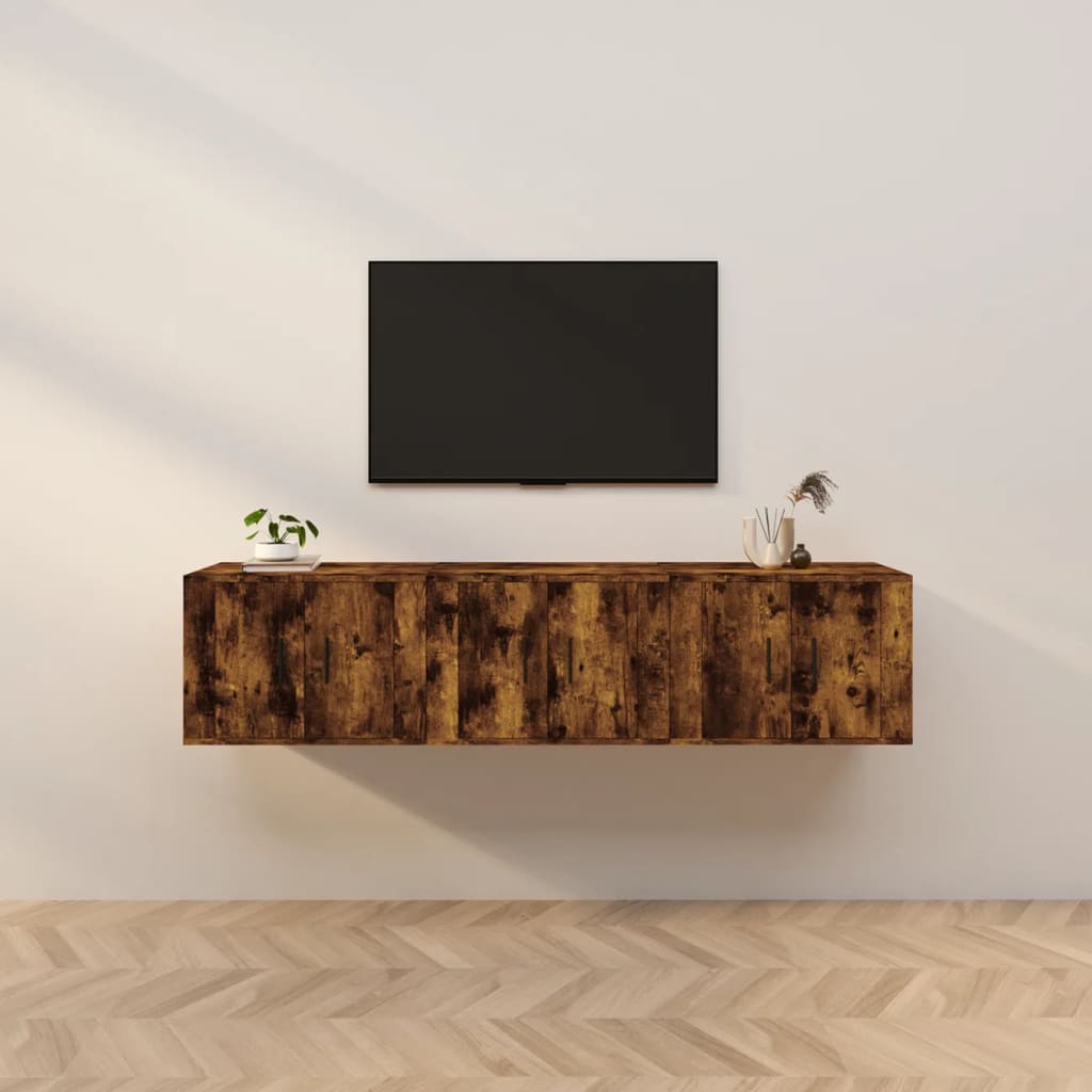 Seinäkiinnitettävät TV-tasot 3 kpl savutammi 57x34,5x40 cm - Sisustajankoti.fi