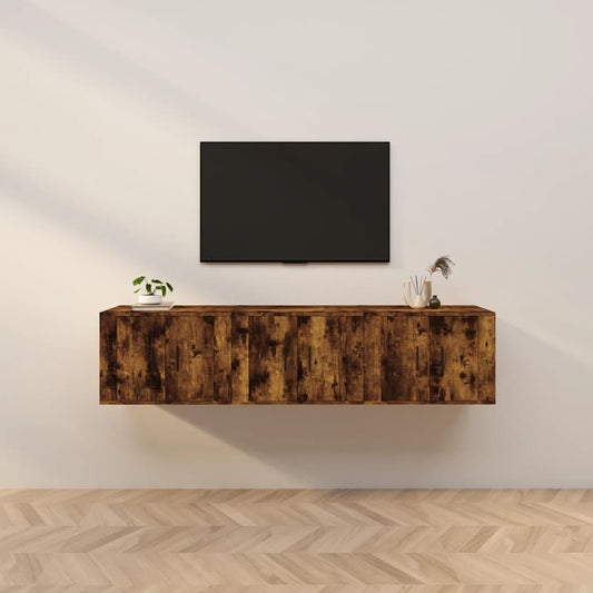 Seinäkiinnitettävät TV-tasot 3 kpl savutammi 57x34,5x40 cm - Sisustajankoti.fi