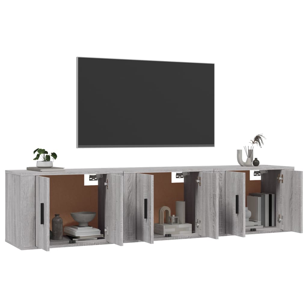 Seinäkiinnitettävät TV-tasot 3 kpl harmaa Sonoma 57x34,5x40 cm - Sisustajankoti.fi