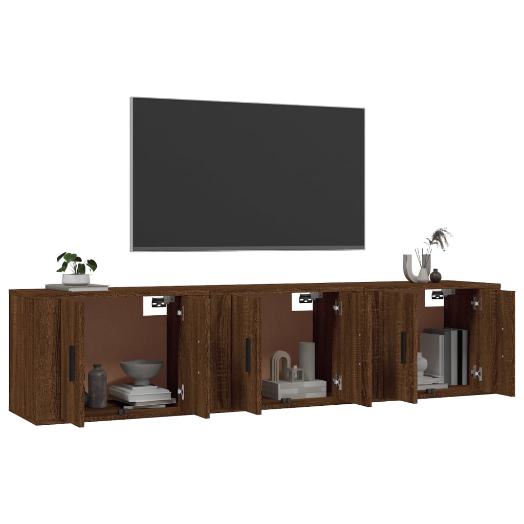 Seinäkiinnitettävät TV-tasot 3 kpl ruskea tammi 57x34,5x40 cm - Sisustajankoti.fi