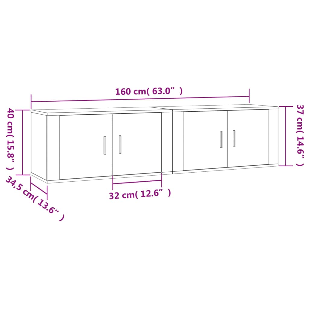Seinäkiinnitettävät TV-kaapit 2 kpl ruskea tammi 80x34,5x40 cm - Sisustajankoti.fi