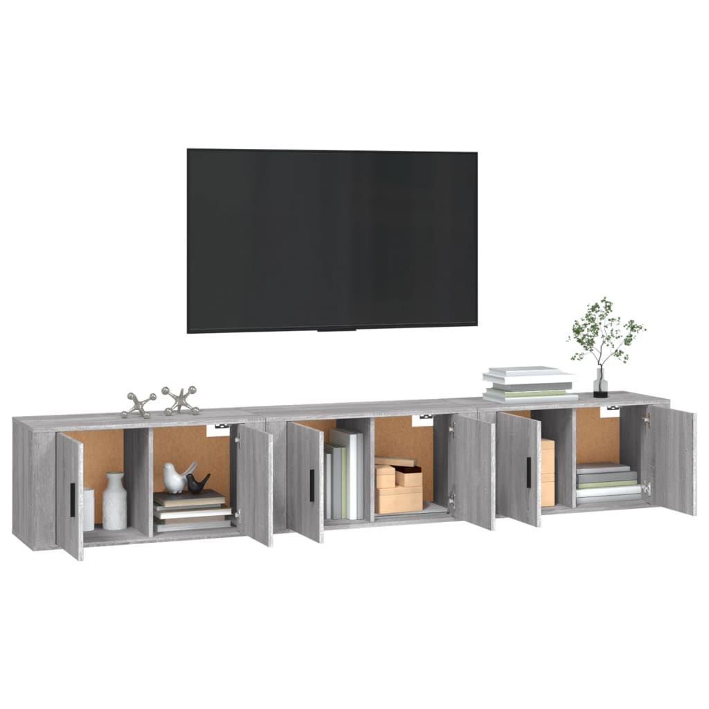 Seinäkiinnitettävät TV-kaapit 3 kpl harmaa Sonoma 80x34,5x40 cm - Sisustajankoti.fi
