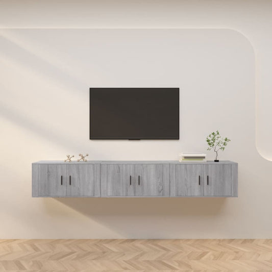 Seinäkiinnitettävät TV-kaapit 3 kpl harmaa Sonoma 80x34,5x40 cm - Sisustajankoti.fi