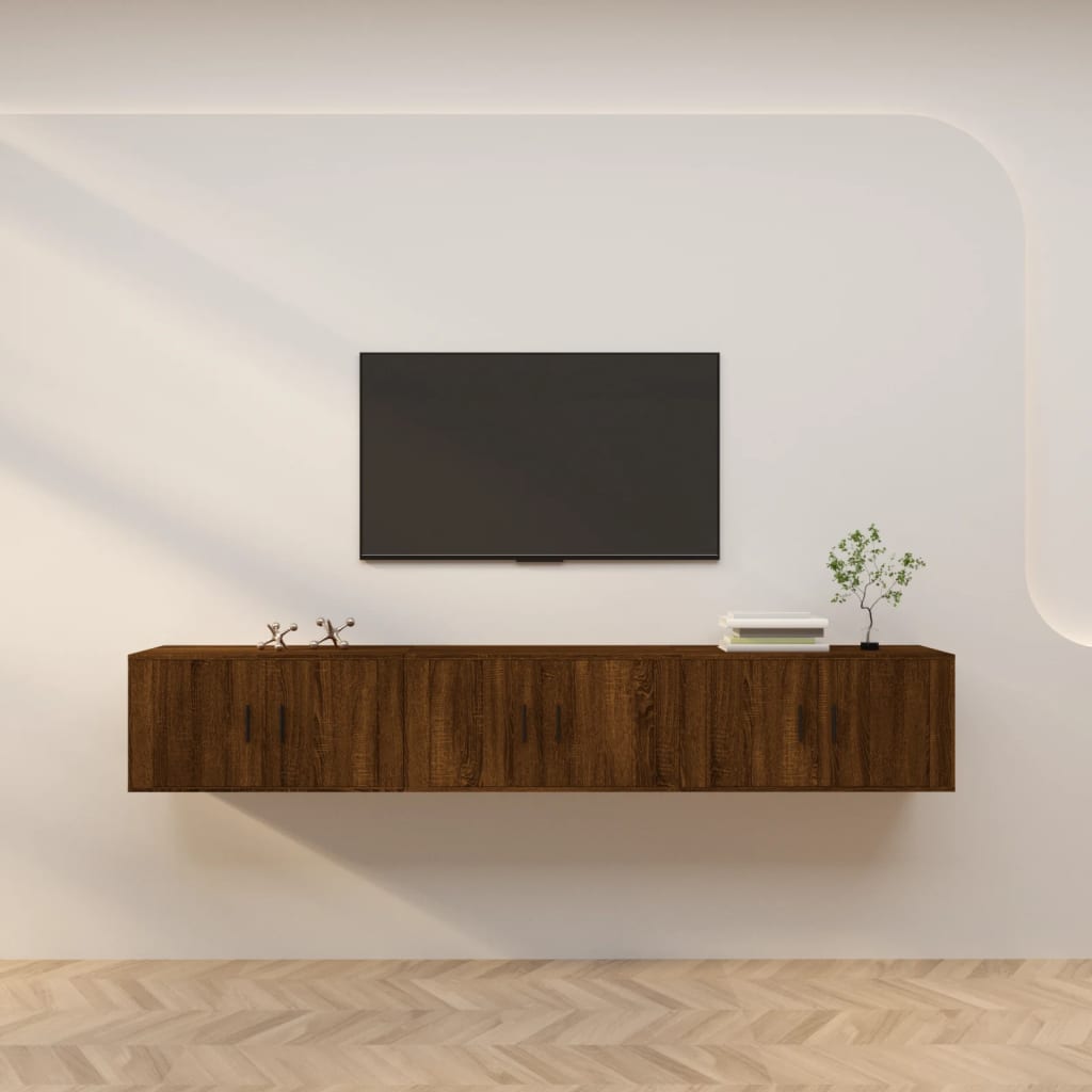 Seinäkiinnitettävät TV-kaapit 3 kpl ruskea tammi 80x34,5x40 cm - Sisustajankoti.fi