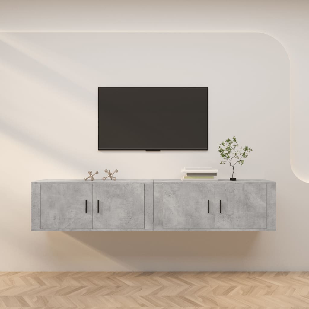 Seinäkiinnitettävät TV-kaapit 2 kpl betoninharm. 100x34,5x40 cm - Sisustajankoti.fi