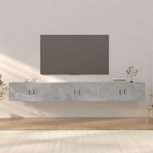 Seinäkiinnitettävät TV-kaapit 3 kpl betoninharm. 100x34,5x40 cm - Sisustajankoti.fi