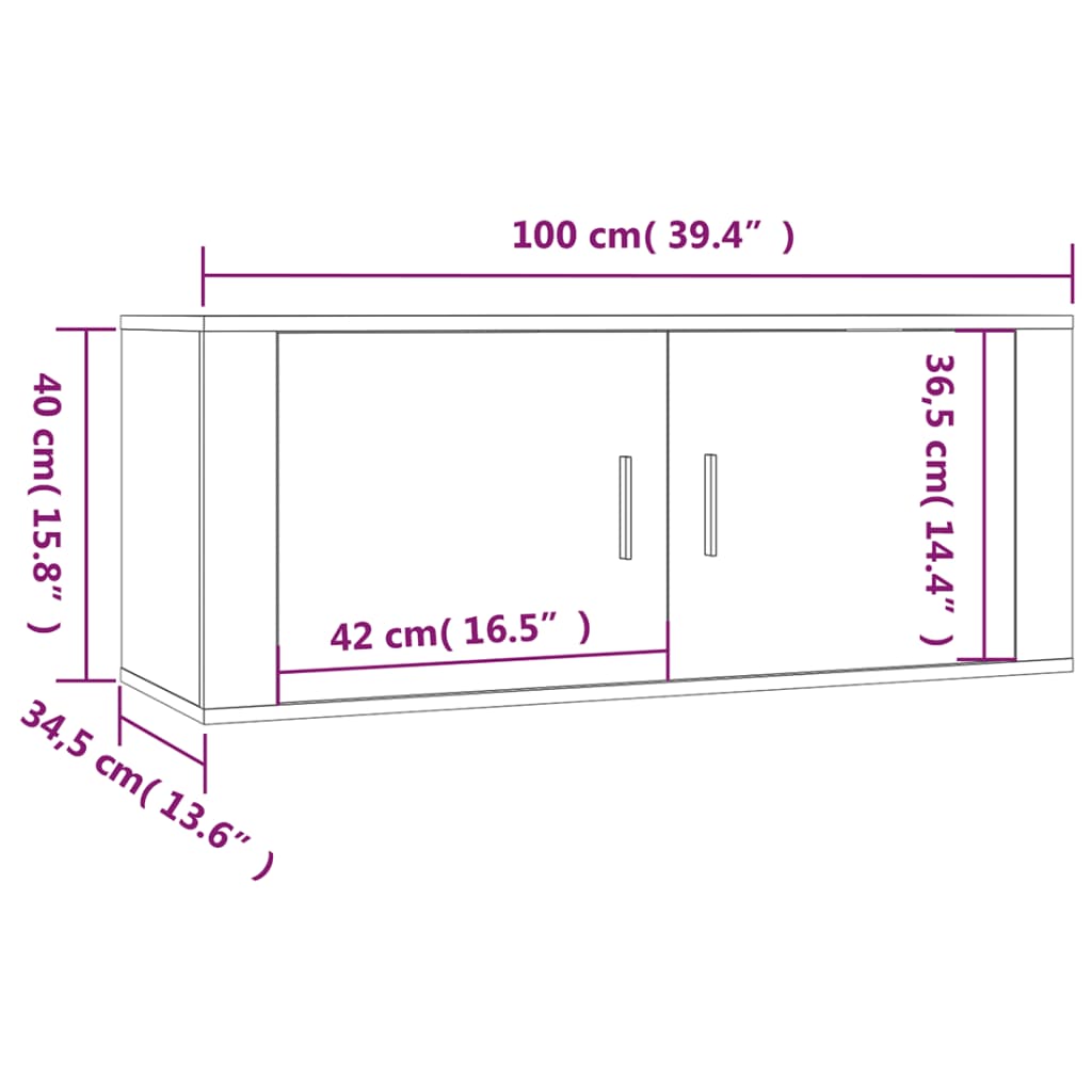 Seinäkiinnitettävät TV-kaapit 3 kpl harm. Sonoma 100x34,5x40 cm - Sisustajankoti.fi