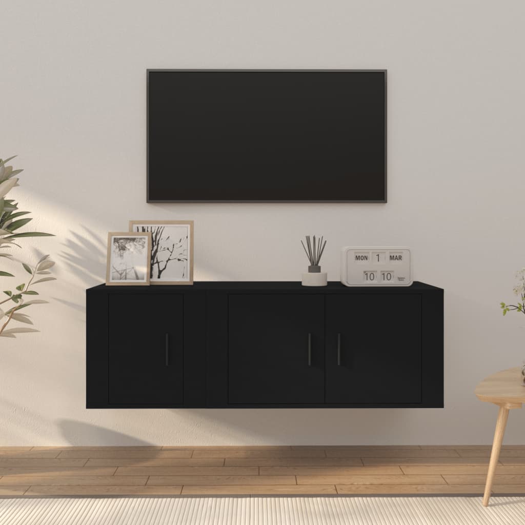 2-osainen TV-kaappisarja musta tekninen puu - Sisustajankoti.fi