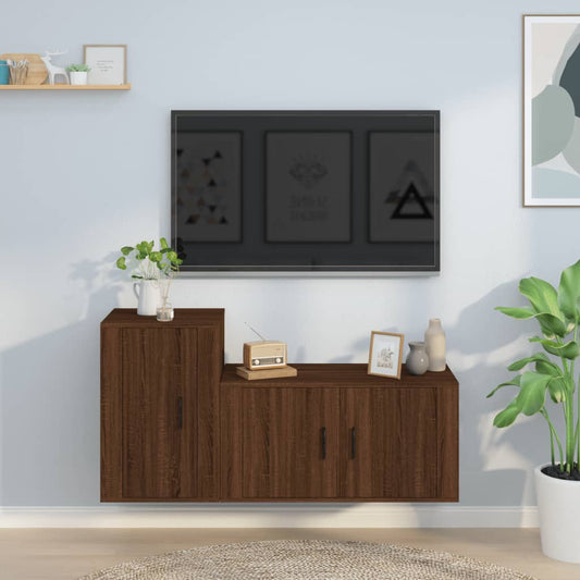 2-osainen TV-kaappisarja ruskea tammi tekninen puu - Sisustajankoti.fi