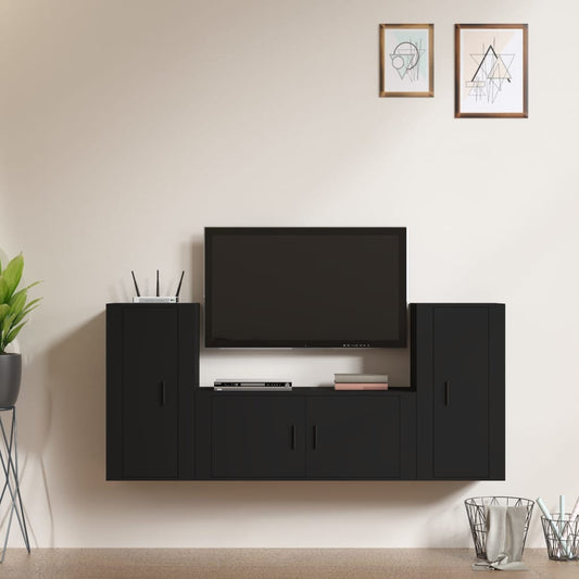 3-osainen TV-kaappisarja musta tekninen puu - Sisustajankoti.fi