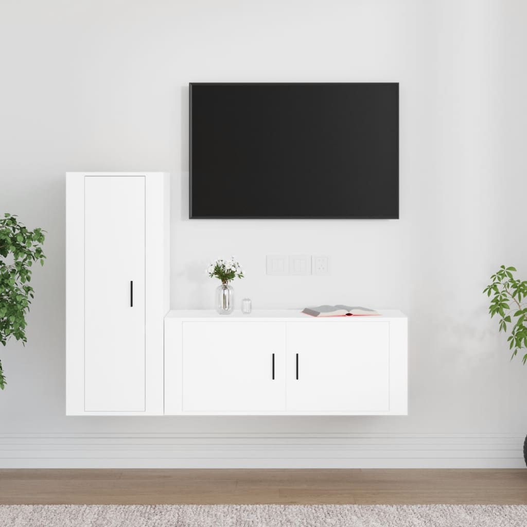 2-osainen TV-kaappisarja valkoinen tekninen puu - Sisustajankoti.fi