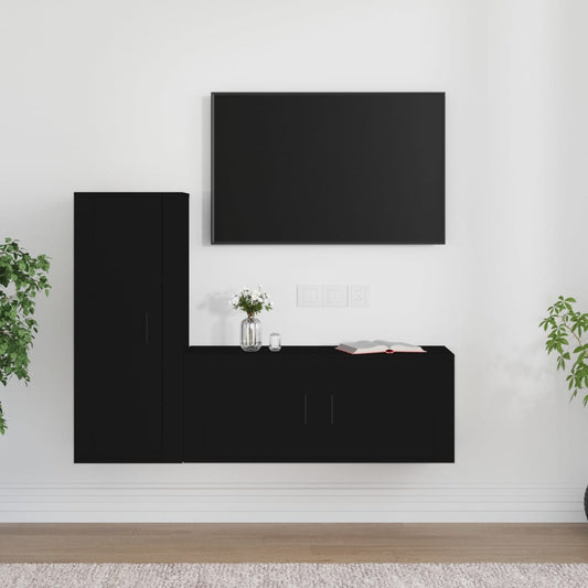 2-osainen TV-kaappisarja musta tekninen puu - Sisustajankoti.fi
