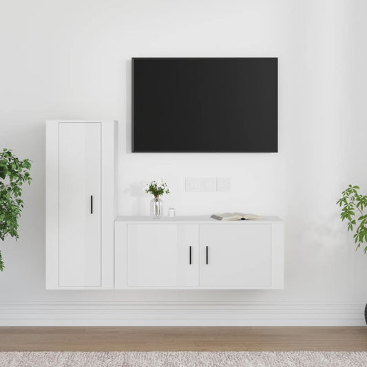 2-osainen TV-kaappisarja korkeakiilto valkoinen tekninen puu - Sisustajankoti.fi