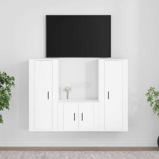 3-osainen TV-kaappisarja valkoinen tekninen puu - Sisustajankoti.fi